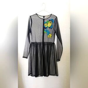 ASOS Women's Mesh Tulle Sheer Embroidered Overlay Mini Dress US 10